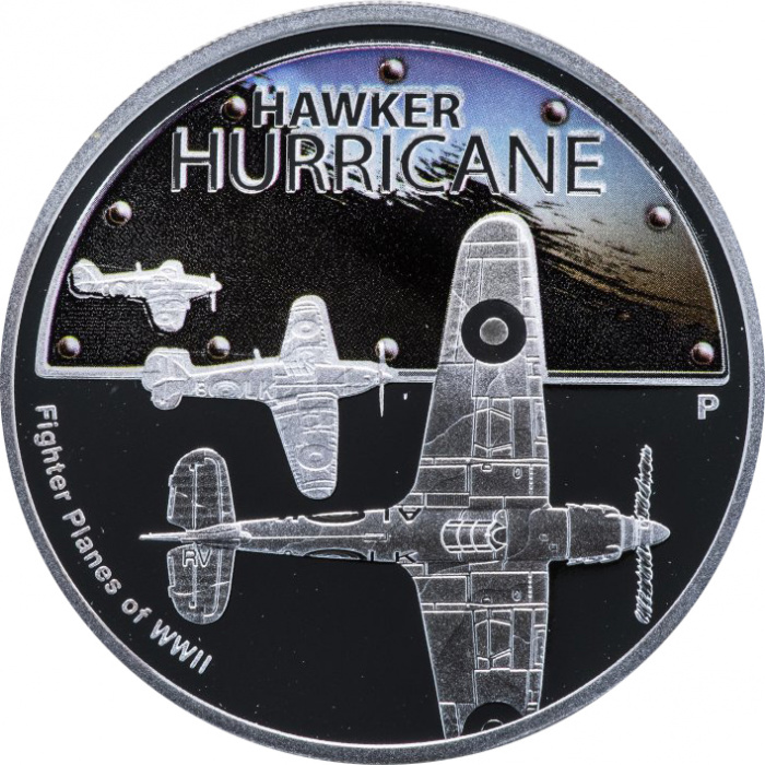 (2008) Монета Тувалу 2008 год 1 доллар &quot;Hawker Hurricane&quot;  Серебро Ag 999  PROOF